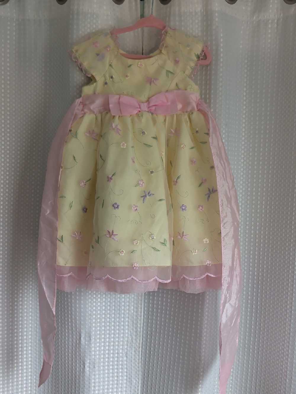 Jona Michelle Yellow Floral Party Dress with Pink Sash Sz 2T